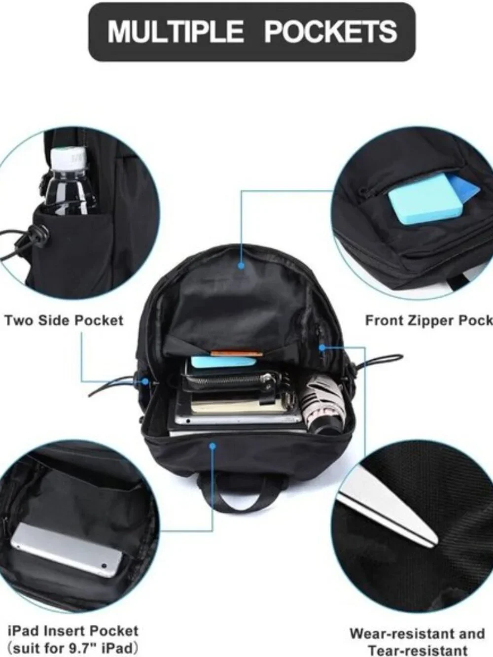 Men's Black Lightweight Hiking Sling Backpack Waterproof Crossbody Bag